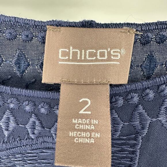 NEW Chico's Dusty Navy Tonal Embroidered 3/4 Sleeves Blouse Sz 2 (12) - Picture 6 of 7